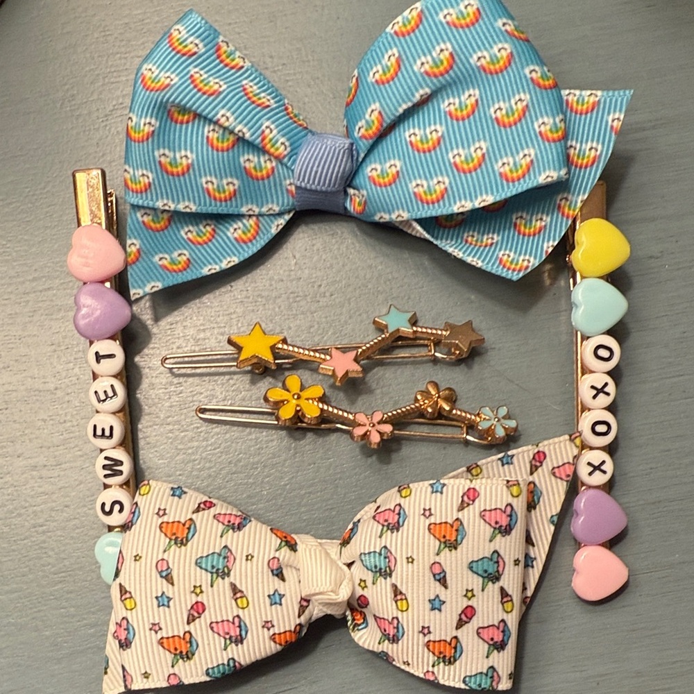 🎀Little Girls Bow Lot (6 pieces) Unicorn/Rainbow & Valentines